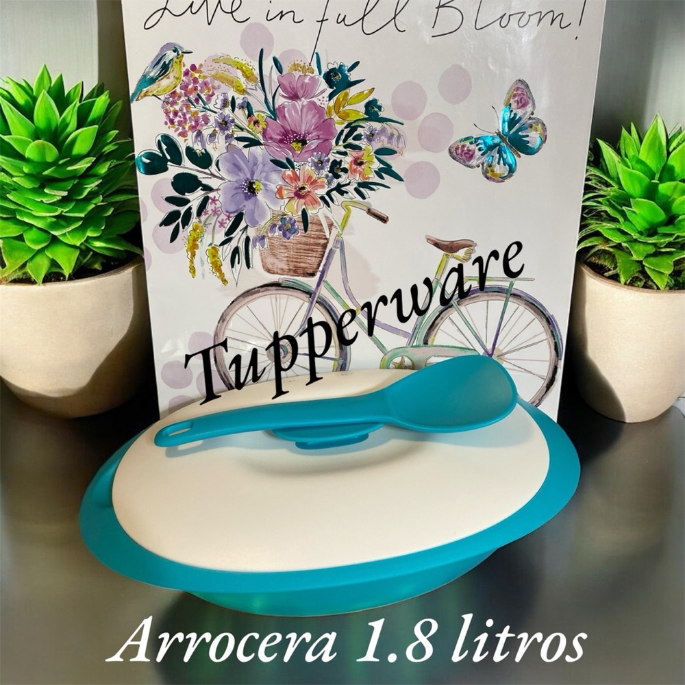 Tupperware Turquoise and White Rice Cooker Set